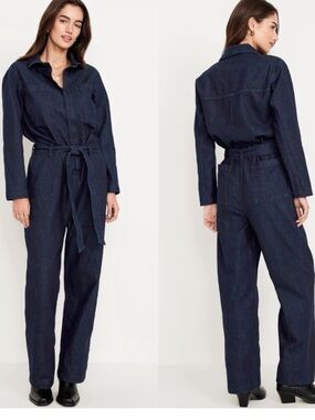NWT Old Navy Long-Sleeve Denim Jumpsuit utility Size XL dark indigo
